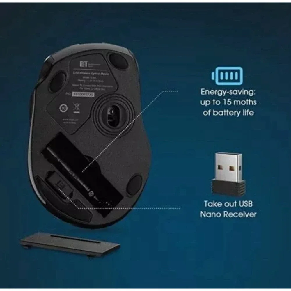 Easterntimes Tech D-09 Wireless Optical Mouse 2.4G Black 2400 CPI Ergonomic New